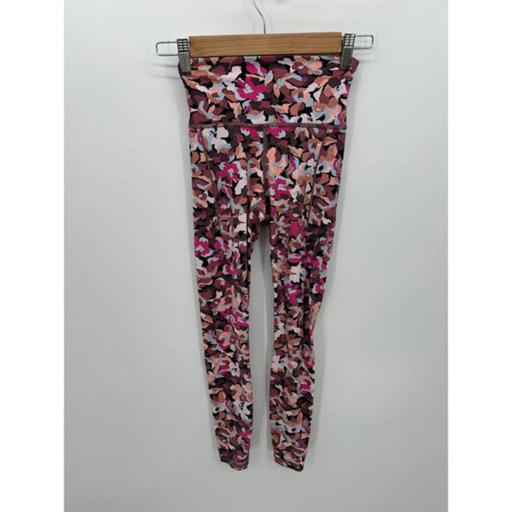 Athleta Transcend Stash Tight Leggings Womenโ XXS Purple Pink Floral 23" Inseam